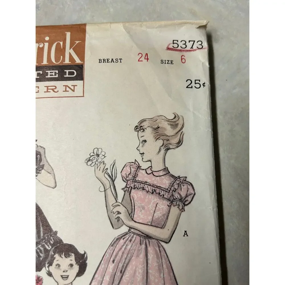 Vintage 1940's Butterick Pattern #5373 Girls Street Dress or Sundress Size 6 HTF